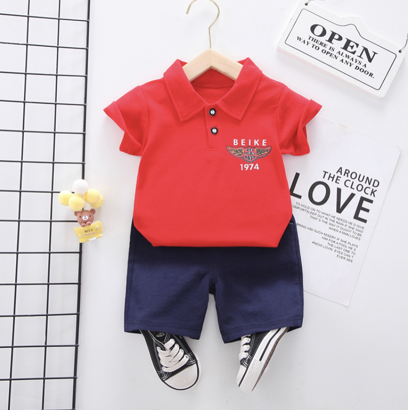AB113 - Toddler Boy Polo T-Shirt & Shorts Suit I